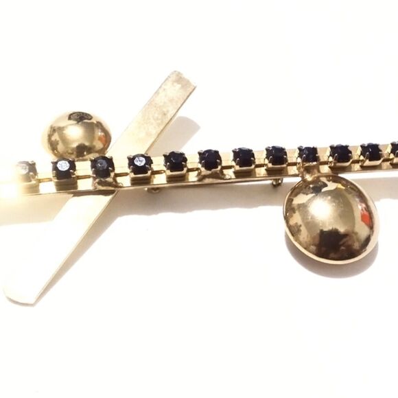 Vintage Mid Century Modernist Gold Tone Rhinestone Statement Brooch - Picture 2 of 6